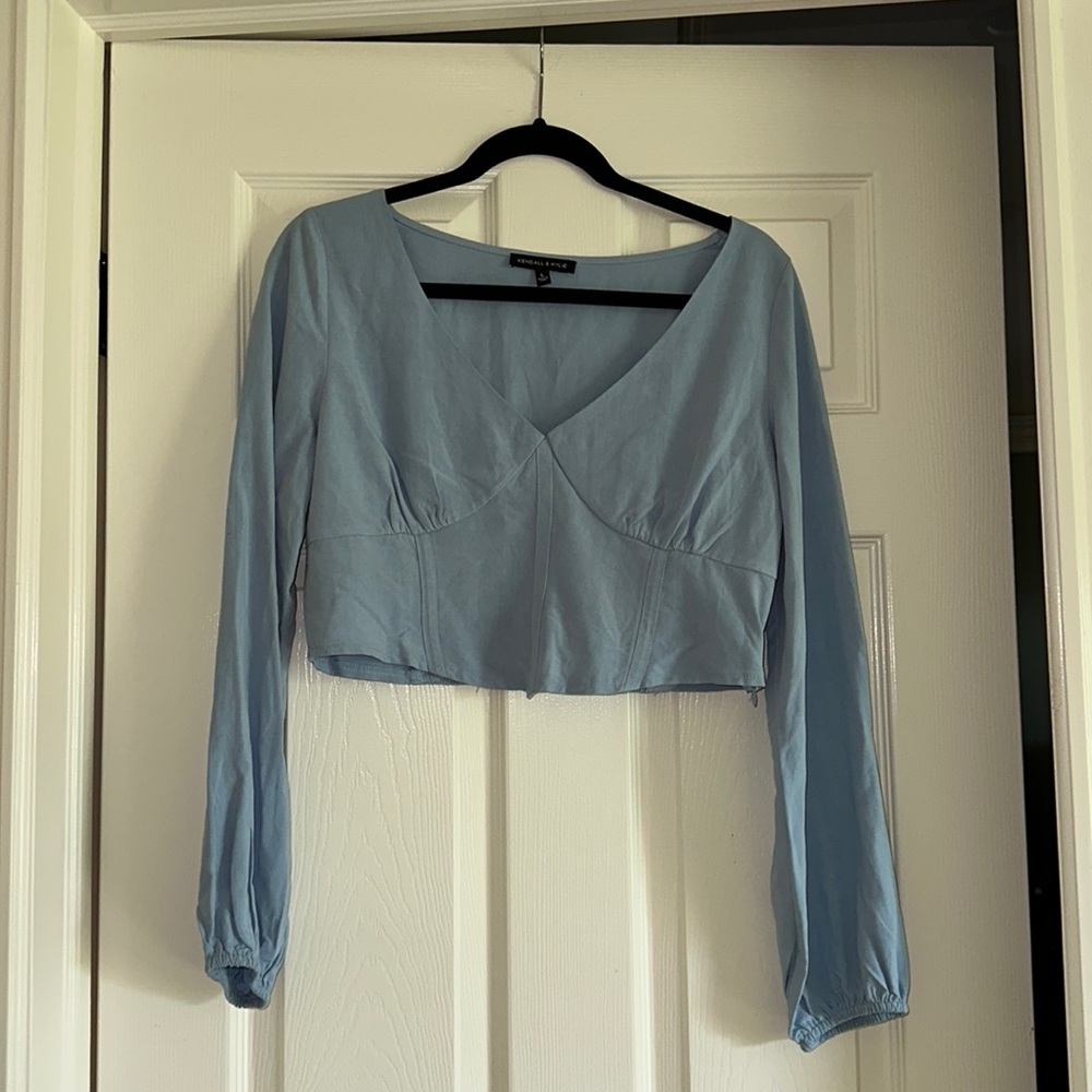 Light Blue Kendall & Kylie Cropped Long Sleeve Shirt